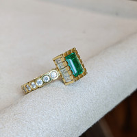 0.98 Ct. Emerald Natural Diamond Bezel Ring, 18K Yellow Gold Life Style