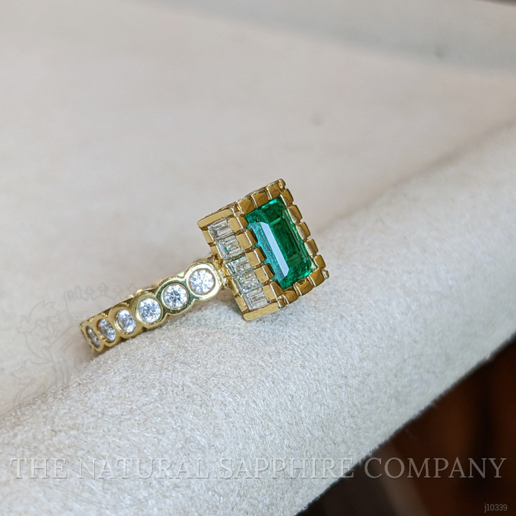 0.98 Ct. Emerald Natural Diamond Bezel Ring, 18K Yellow Gold