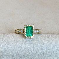 0.98 Ct. Emerald Natural Diamond Bezel Ring, 18K Yellow Gold Life Style
