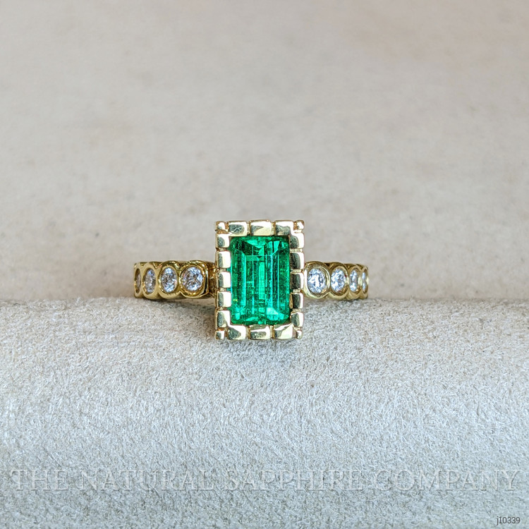 0.98 Ct. Emerald Natural Diamond Bezel Ring, 18K Yellow Gold