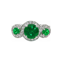 1.64 Ct. Emerald and Natural Diamond Three Stone Ring, 18K White Gold Video