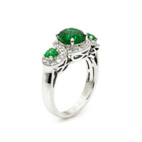 1.64 Ct. Emerald Emerald Three Stone Ring, 18K White Gold Image