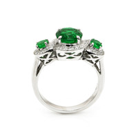 1.64 Ct. Emerald Emerald Three Stone Ring, 18K White Gold Image