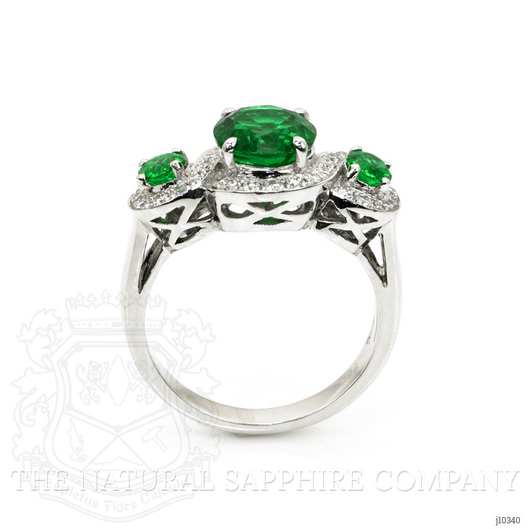 1.64 Ct. Emerald Emerald Three Stone Ring, 18K White Gold