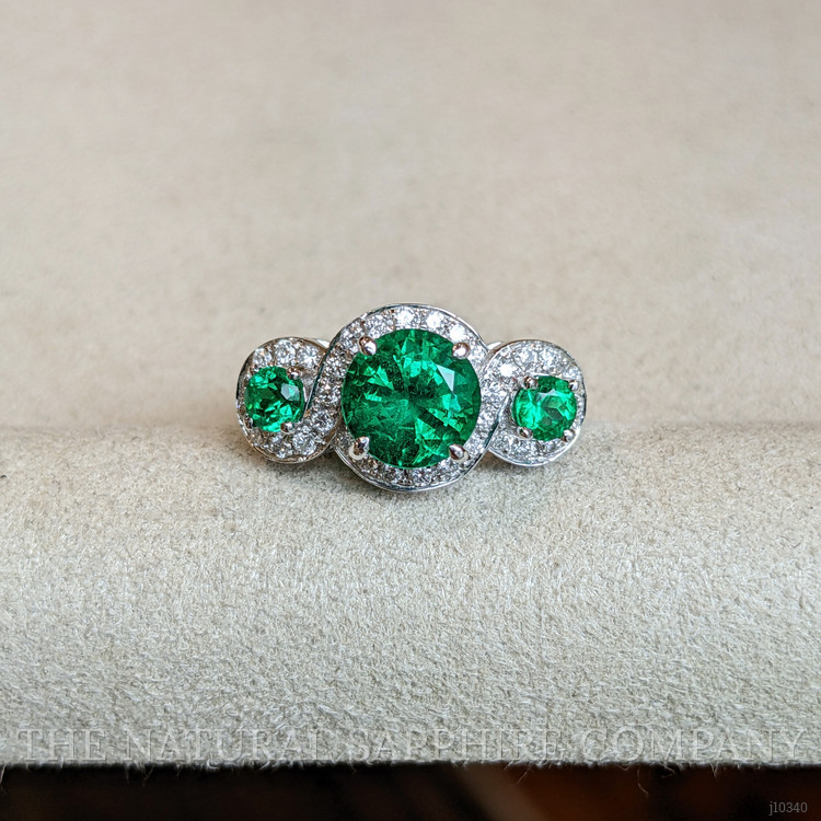 1.64 Ct. Emerald Emerald Three Stone Ring, 18K White Gold