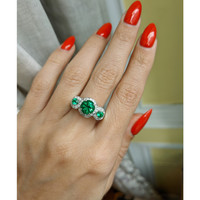 1.64 Ct. Emerald Emerald Three Stone Ring, 18K White Gold Life Style