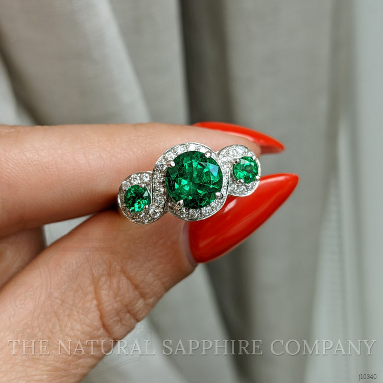 1.64 Ct. Emerald Emerald Three Stone Ring, 18K White Gold