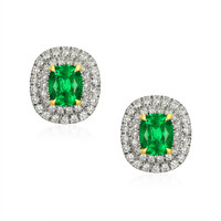 1.12 Ct.Tw. Emerald Natural Diamond Pave Earrings, 18K White & Yellow Video