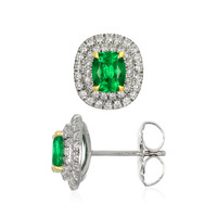1.12 Ct.Tw. Emerald Natural Diamond Pave Earrings, 18K White & Yellow Image
