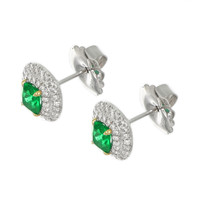 1.12 Ct.Tw. Emerald Natural Diamond Pave Earrings, 18K White & Yellow Image
