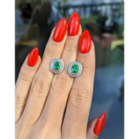 1.12 Ct.Tw. Emerald Natural Diamond Pave Earrings, 18K White & Yellow Life Style