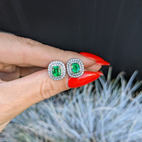 1.12 Ct.Tw. Emerald Natural Diamond Pave Earrings, 18K White & Yellow Life Style
