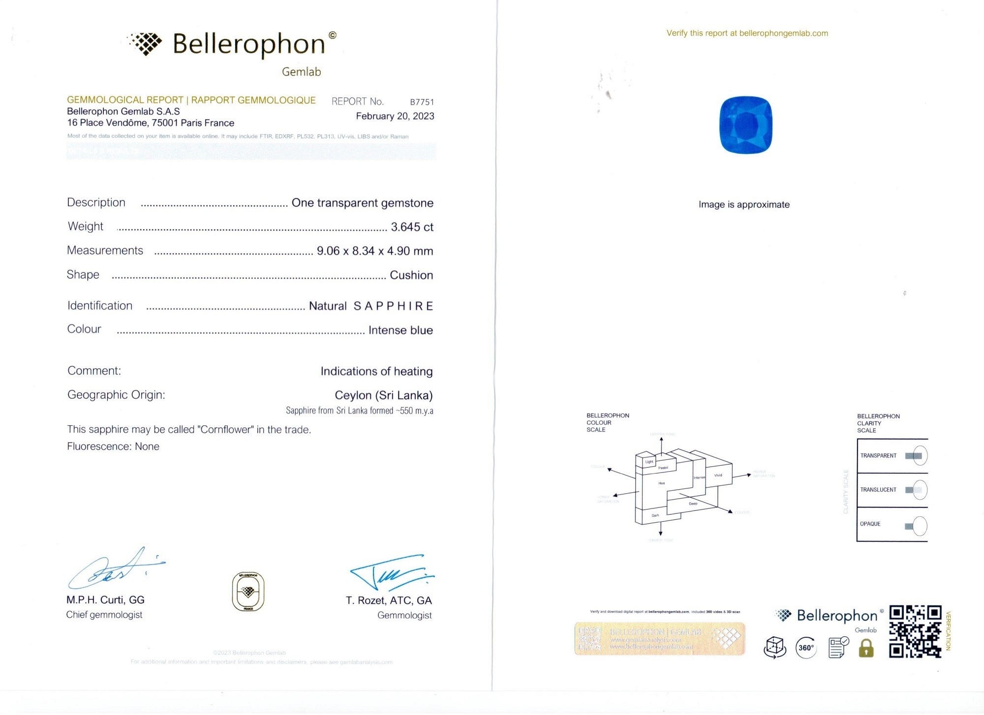 3.64 Ct. Blue Sapphire and Natural Diamond Three Stone Ring, 18K White Gold