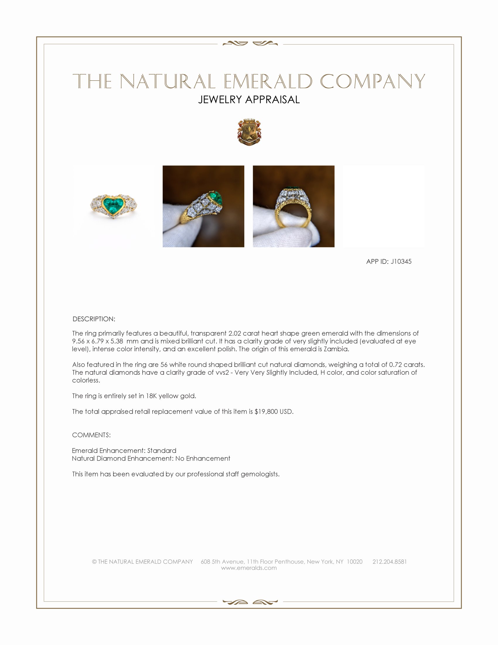 2.02 Ct. Emerald and Natural Diamond Antique Style Ring, 18K Yellow Gold