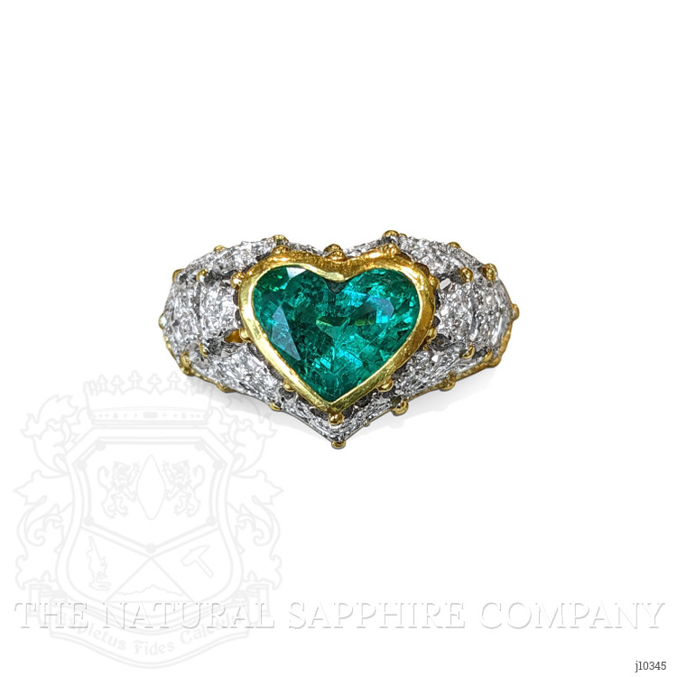 2.02 Ct. Emerald and Natural Diamond Antique Style Ring, 18K Yellow Gold
