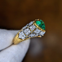 2.02 Ct. Emerald and Natural Diamond Antique Style Ring, 18K Yellow Gold Image