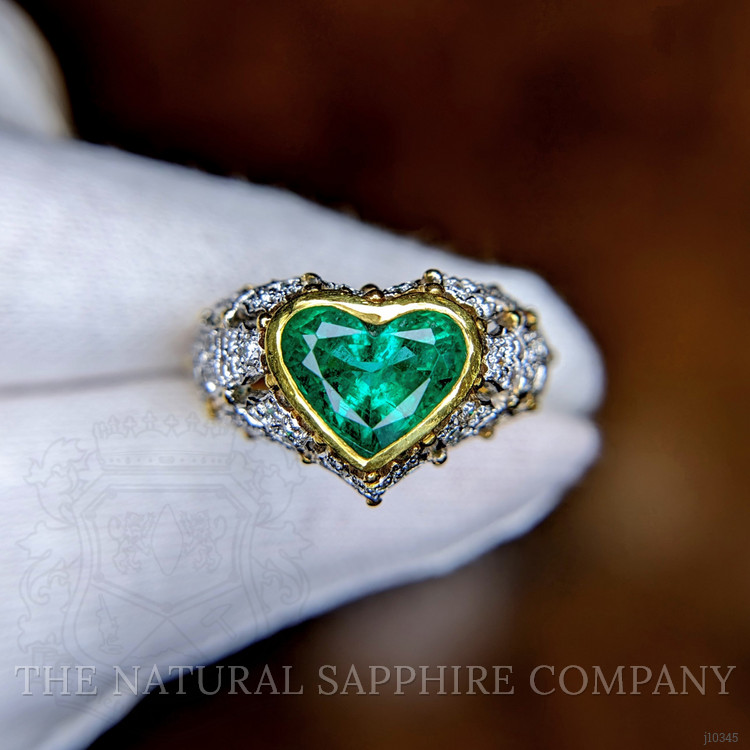 2.02 Ct. Emerald Natural Diamond Antique Style Ring, 18K Yellow Gold