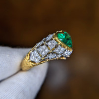 2.02 Ct. Emerald Natural Diamond Antique Style Ring, 18K Yellow Gold Image