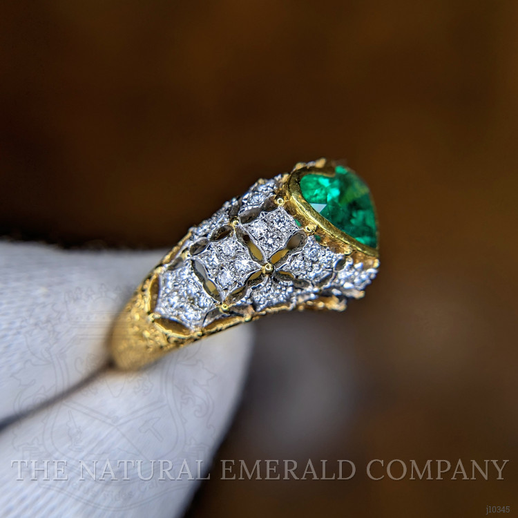 2.02 Ct. Emerald Natural Diamond Antique Style Ring, 18K Yellow Gold