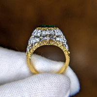2.02 Ct. Emerald Natural Diamond Antique Style Ring, 18K Yellow Gold Image