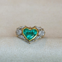 2.02 Ct. Emerald Natural Diamond Antique Style Ring, 18K Yellow Gold Life Style