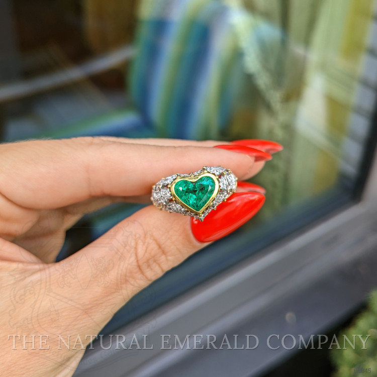 2.02 Ct. Emerald and Natural Diamond Antique Style Ring, 18K Yellow Gold