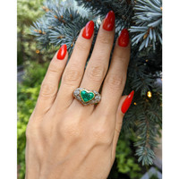 2.02 Ct. Emerald and Natural Diamond Antique Style Ring, 18K Yellow Gold Life Style