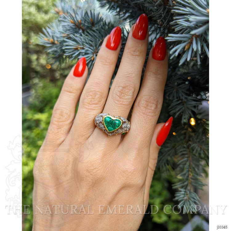 2.02 Ct. Emerald Natural Diamond Antique Style Ring, 18K Yellow Gold