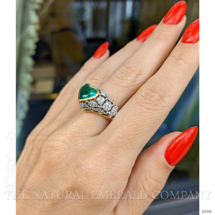 2.02 Ct. Emerald Natural Diamond Antique Style Ring, 18K Yellow Gold
