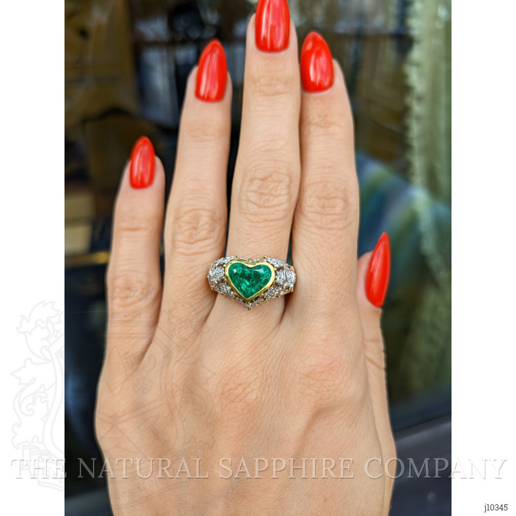 2.02 Ct. Emerald Natural Diamond Antique Style Ring, 18K Yellow Gold