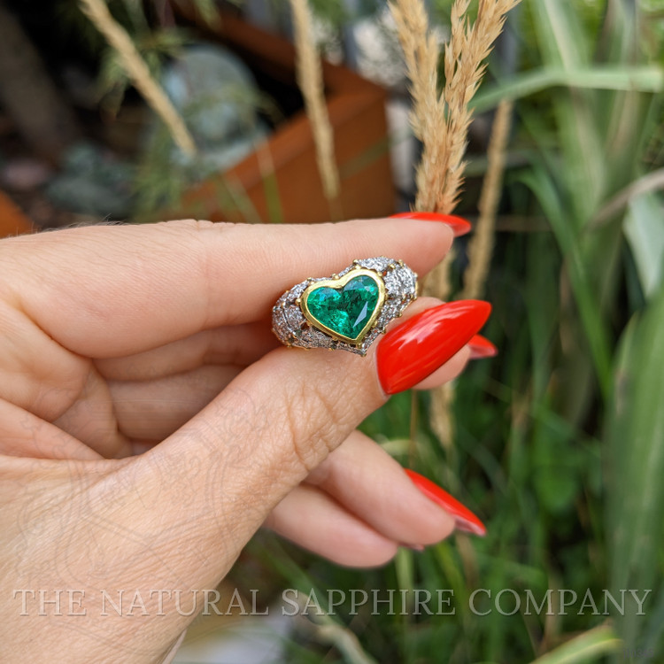 2.02 Ct. Emerald Natural Diamond Antique Style Ring, 18K Yellow Gold