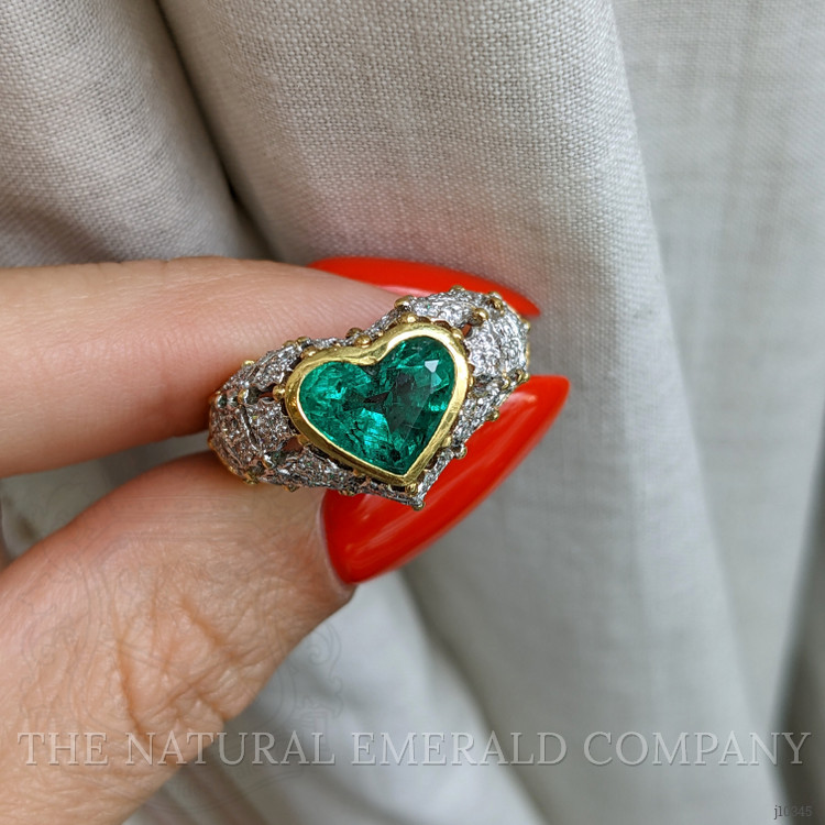 2.02 Ct. Emerald and Natural Diamond Antique Style Ring, 18K Yellow Gold