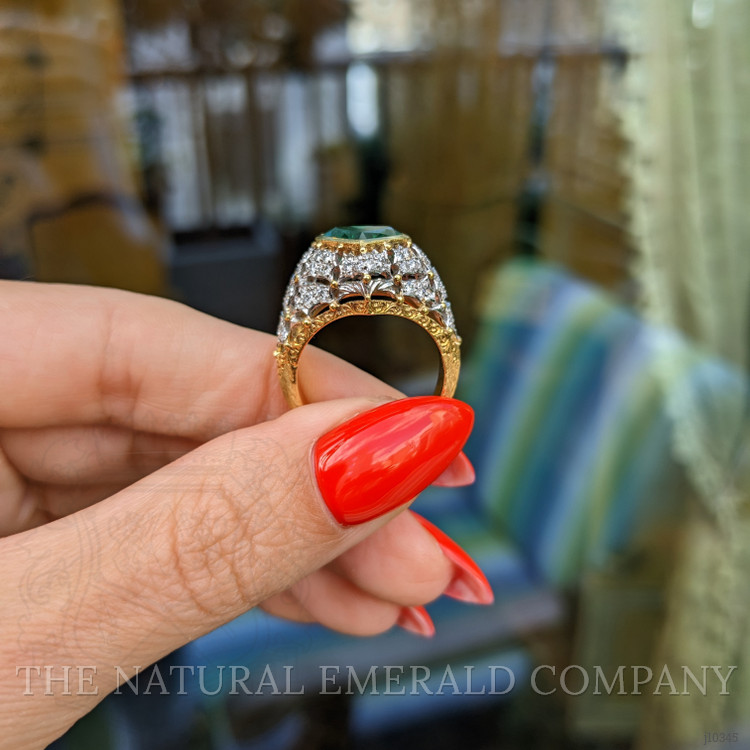 2.02 Ct. Emerald and Natural Diamond Antique Style Ring, 18K Yellow Gold