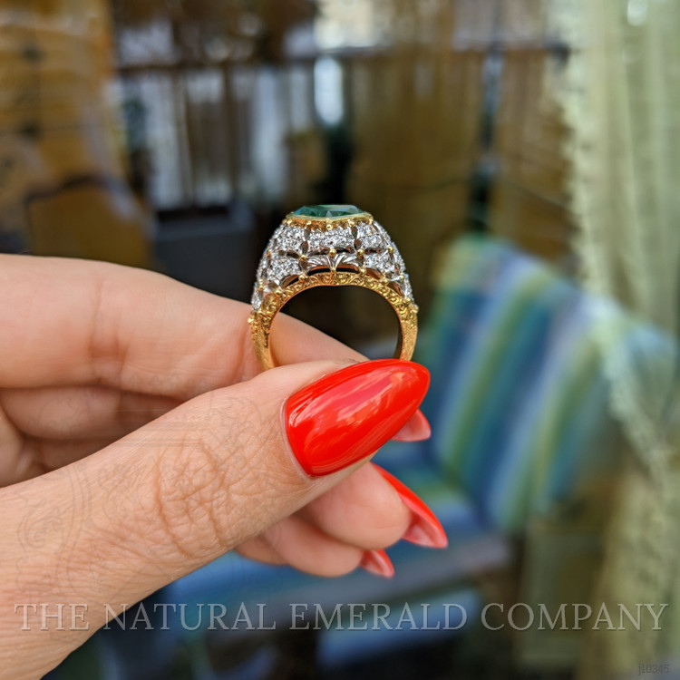 2.02 Ct. Emerald Natural Diamond Antique Style Ring, 18K Yellow Gold