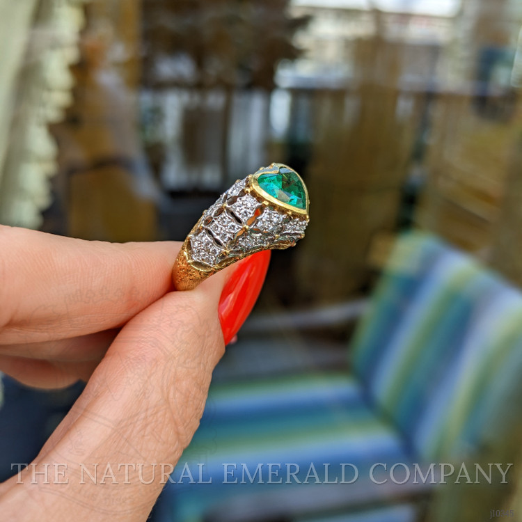 2.02 Ct. Emerald and Natural Diamond Antique Style Ring, 18K Yellow Gold