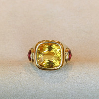6.60 Ct. Citrine Ruby Three Stone Ring, 14K Yellow Gold Image