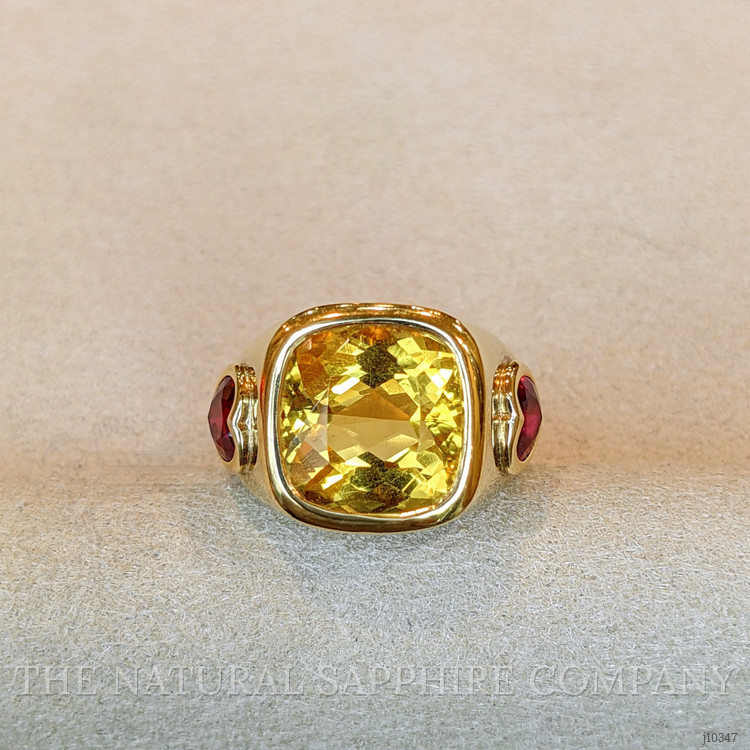 6.60 Ct. Citrine Ruby Three Stone Ring, 14K Yellow Gold