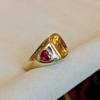 6.60 Ct. Citrine Ruby Three Stone Ring, 14K Yellow Gold Image