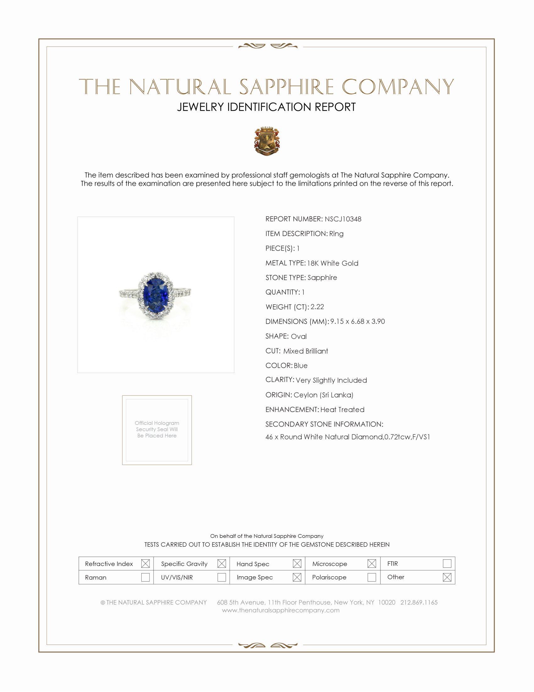 2.22 Ct. Blue Sapphire and Natural Diamond Pave Ring, 18K White Gold