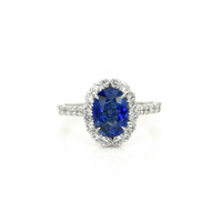 2.22 Ct. Blue Sapphire and Natural Diamond Pave Ring, 18K White Gold Video