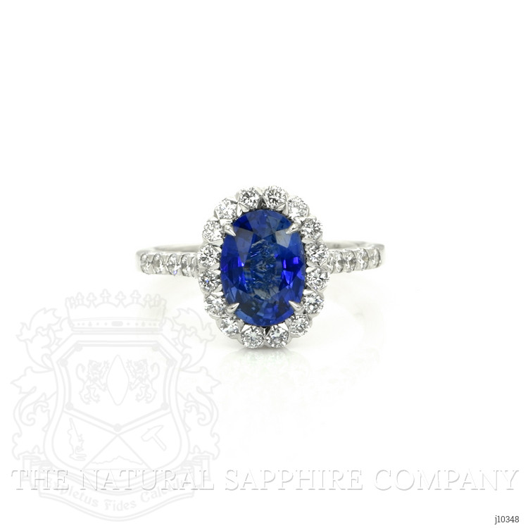 2.22 Ct. Blue Sapphire and Natural Diamond Pave Ring, 18K White Gold