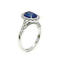 2.22 Ct. Blue Sapphire and Natural Diamond Pave Ring, 18K White Gold Image
