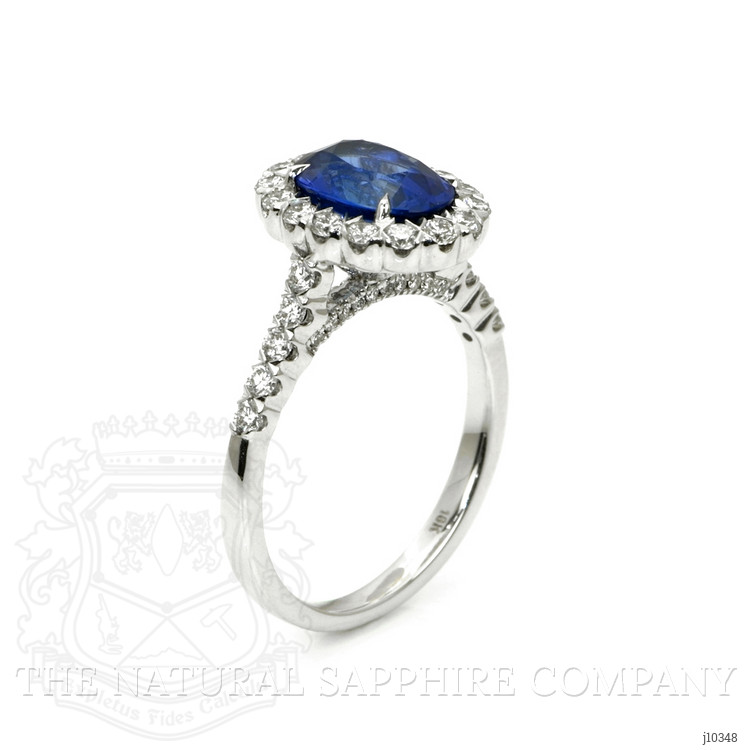 2.22 Ct. Blue Sapphire and Natural Diamond Pave Ring, 18K White Gold