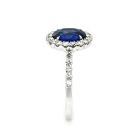 2.22 Ct. Blue Sapphire and Natural Diamond Pave Ring, 18K White Gold Image