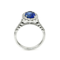 2.22 Ct. Blue Sapphire and Natural Diamond Pave Ring, 18K White Gold Image