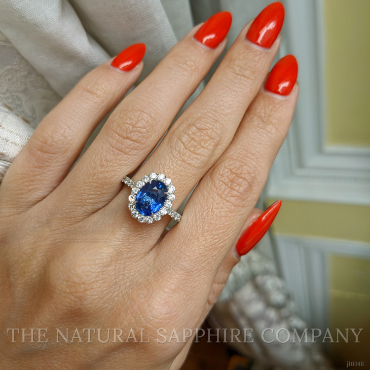 2.22 Ct. Blue Sapphire and Natural Diamond Pave Ring, 18K White Gold