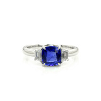 1.64 Ct. Blue Sapphire and Natural Diamond Three Stone Ring, 18K White Gold Video