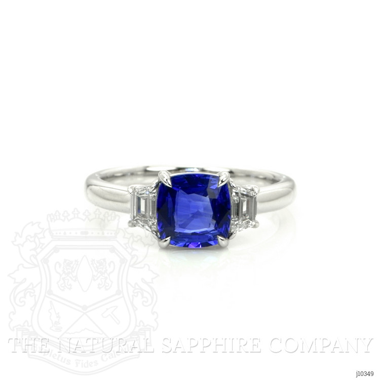 1.64 Ct. Blue Sapphire and Natural Diamond Three Stone Ring, 18K White Gold