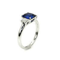 1.64 Ct. Blue Sapphire and Natural Diamond Three Stone Ring, 18K White Gold Image