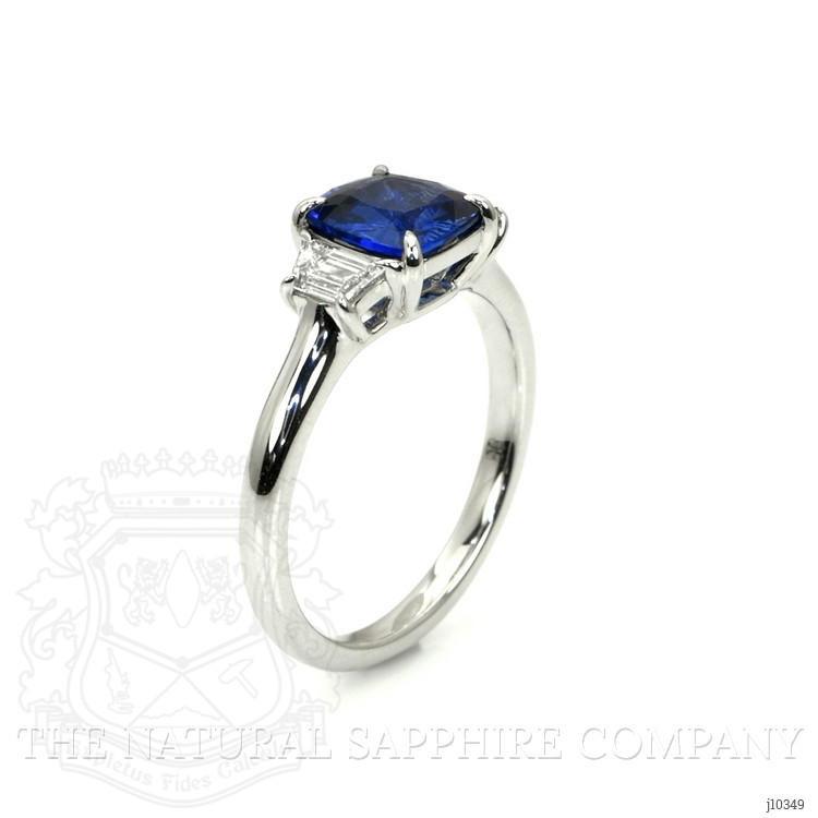 1.64 Ct. Blue Sapphire and Natural Diamond Three Stone Ring, 18K White Gold